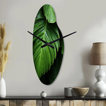 Palm Leaves Serenity - Asymmetric Metal Wall Clock